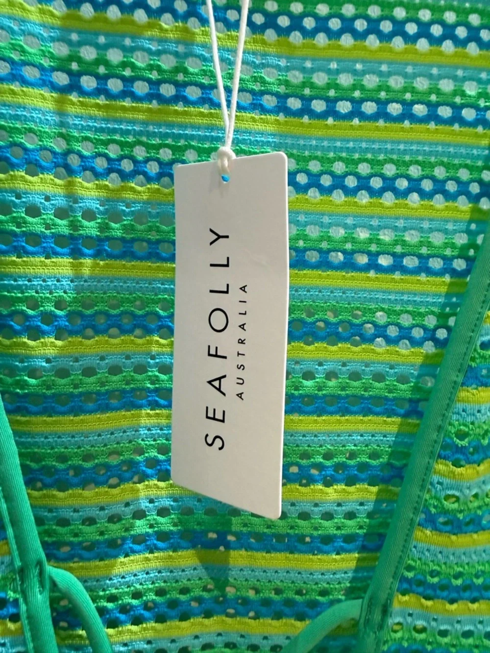 Seafolly Green Teal Striped Crochet Swim Coverup